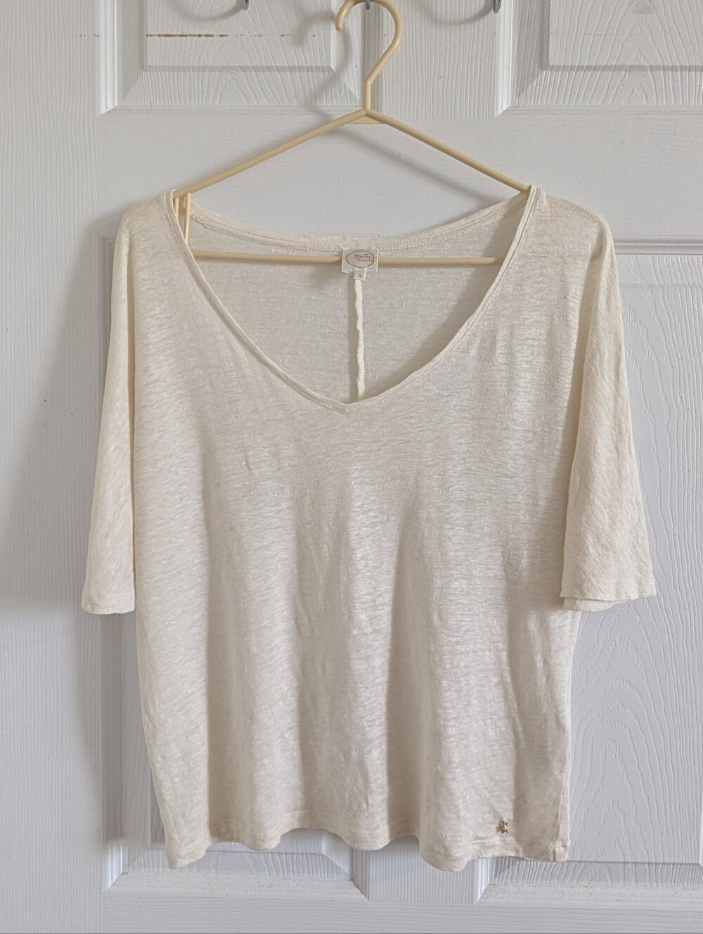Lightweight Cream 100% Linen V-Neck Top Old Money Quiet Luxury Minimaliste SZ 0